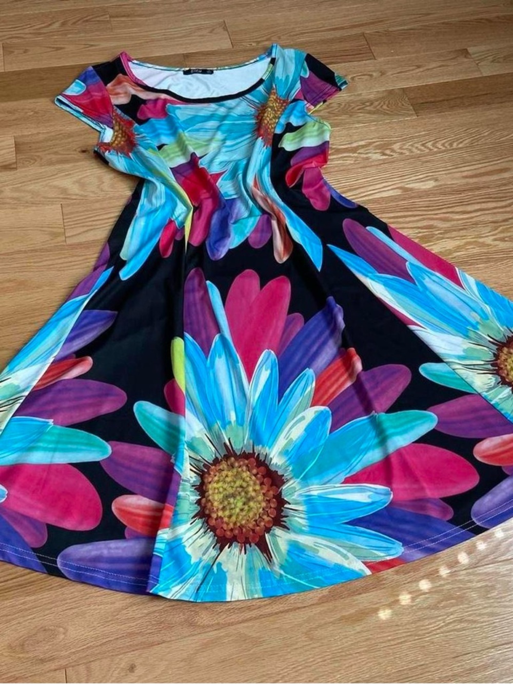 Lily Floral Fit-and-Flare Dress in Black, Blue, Pink